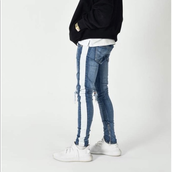 Lakenzie Side Stripe Distressed Ankle Zipper Jean - Picture 1 of 11
